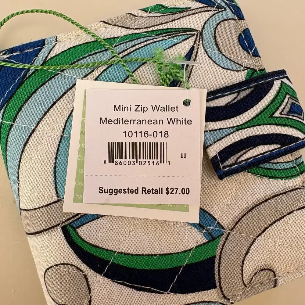 NWT Vera Bradley Mediterranean White Zip Around Mini Zip Wallet New - Picture 6 of 6
